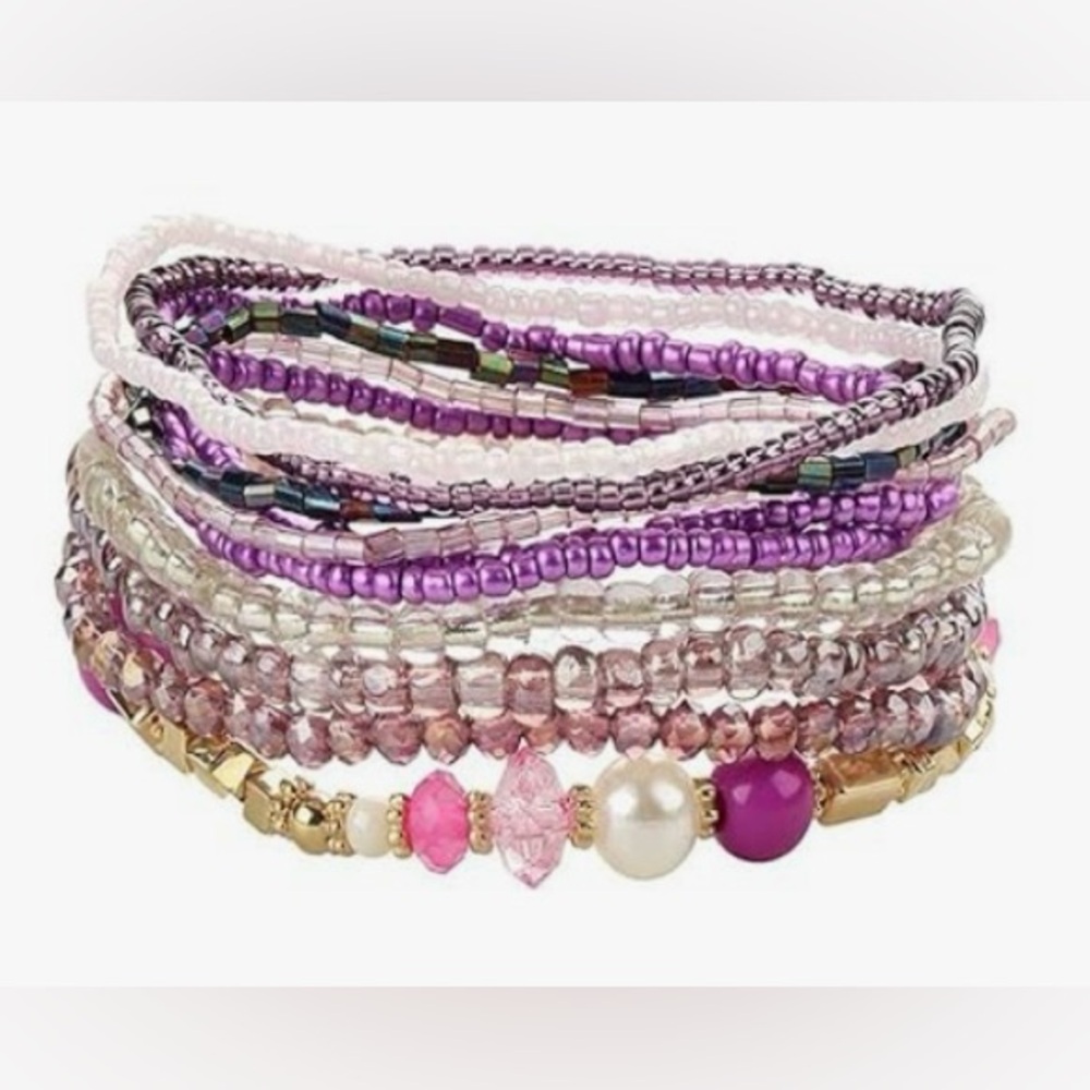 Purple and Gold Beaded Bracelet Set